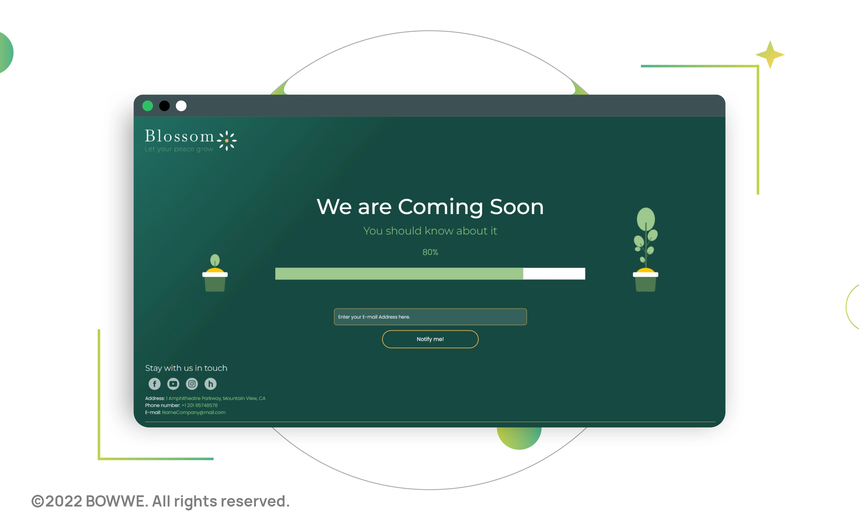 Graphic with coming soon landing page template